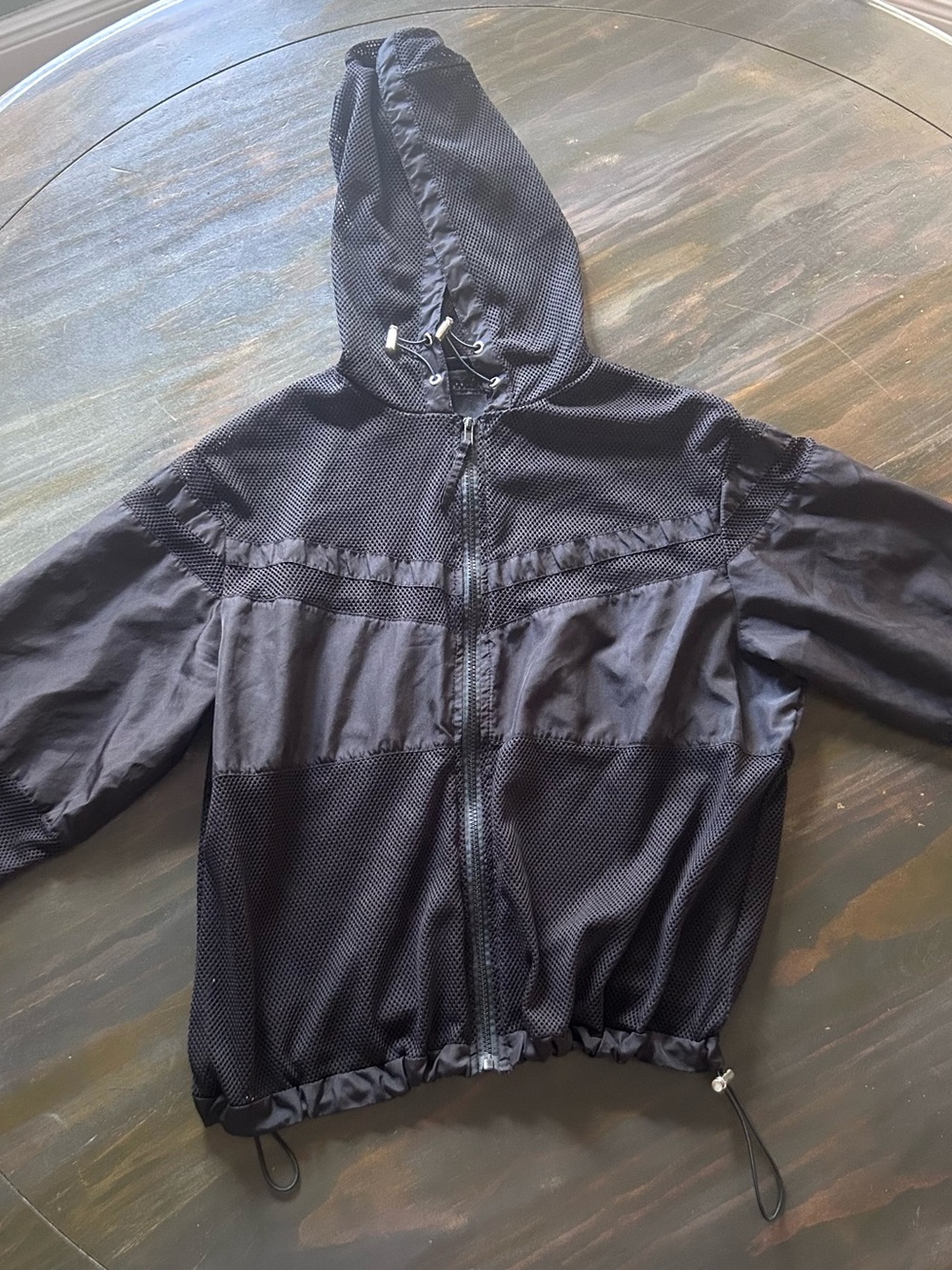 Black Hooded Windbreaker and mesh Jacket